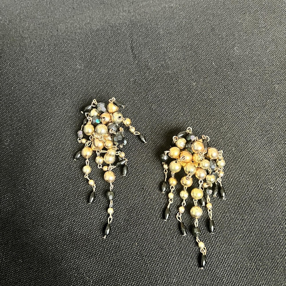 Elegant Gold and Black Cluster Clip On Earrings